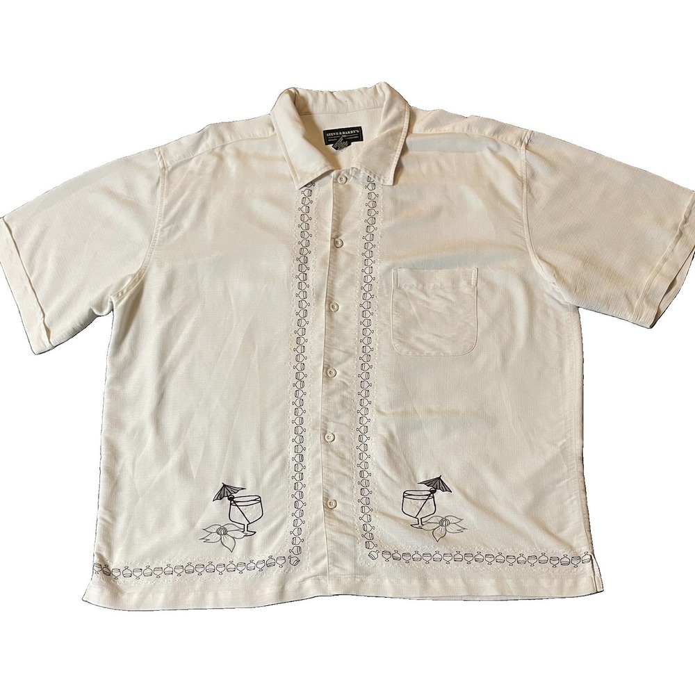 90s Steve & Barrys Button Shirt Mens 2XL Ivory Margarita Short Sleeve Beach City